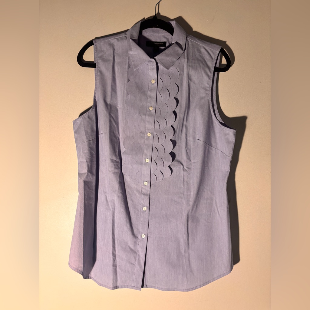 Sleeveless Blue Button-Up Top
